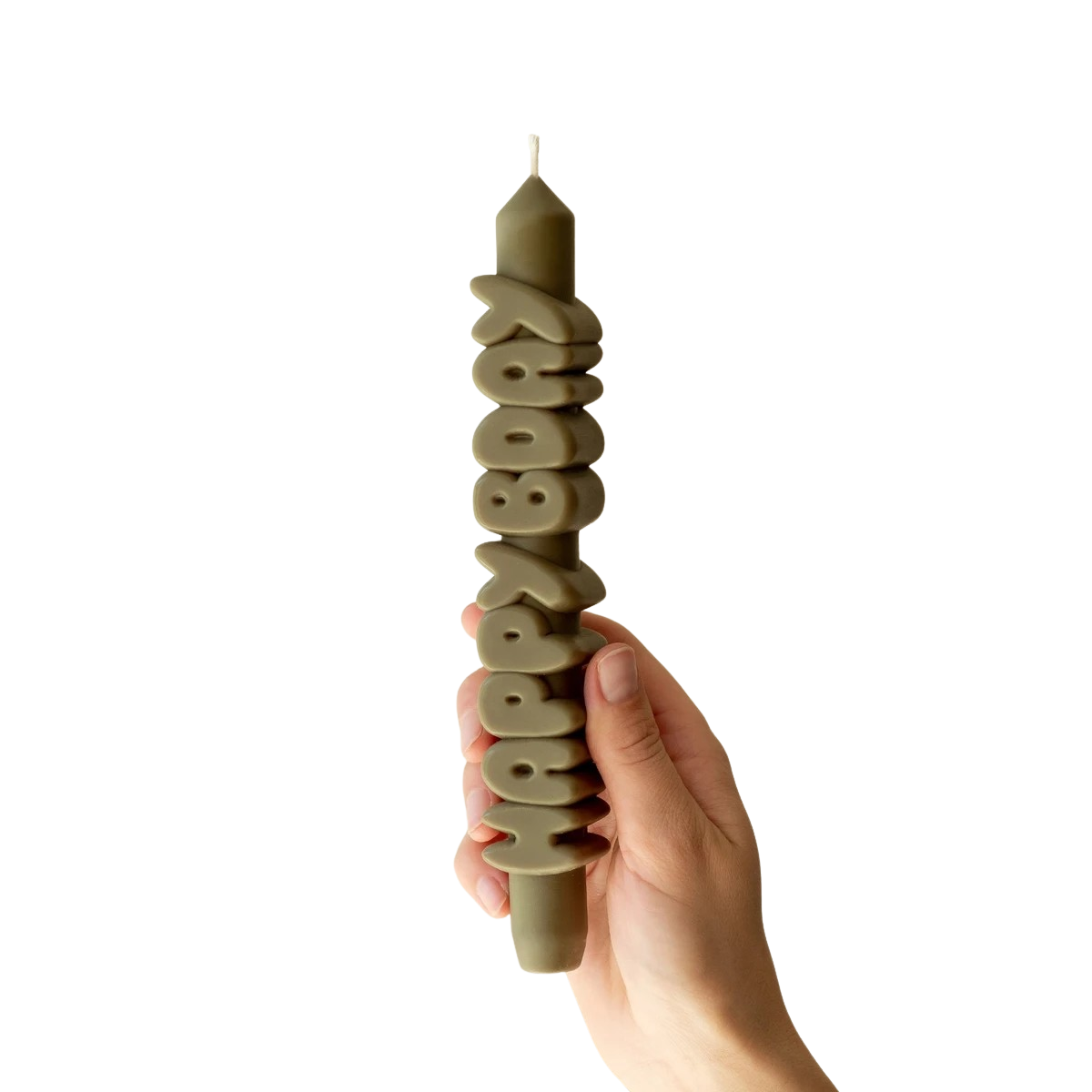 Kerze Taper candle HAPPY BDAY Olive Green