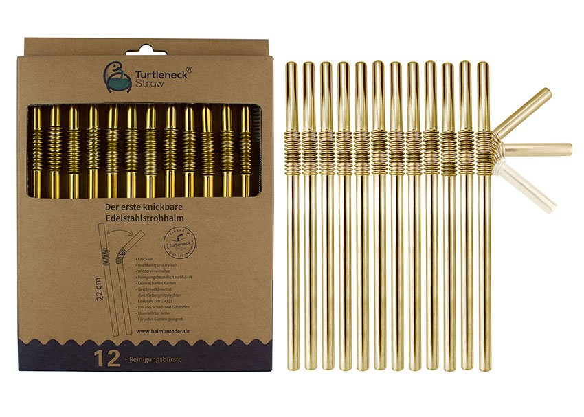 Edelstahl Trinkhalme Biegbar Gold 12er Set 22cm