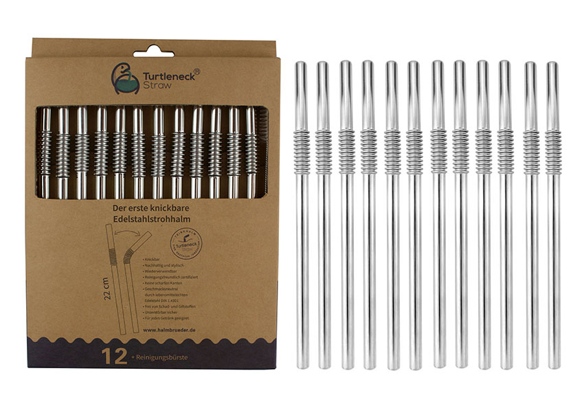 Edelstahl Trinkhalme Biegbar Silber 12er Set 22cm