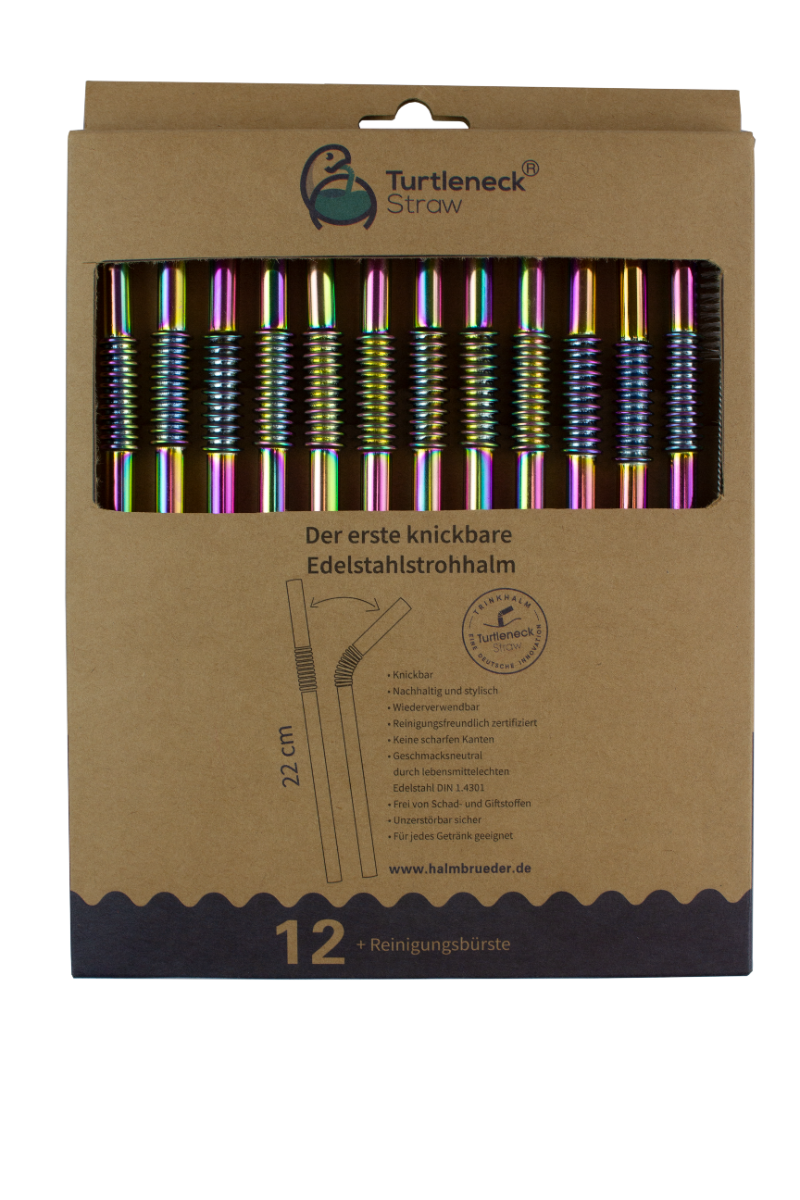 Edelstahl Trinkhalme Biegbar Rainbow 12er Set 22cm