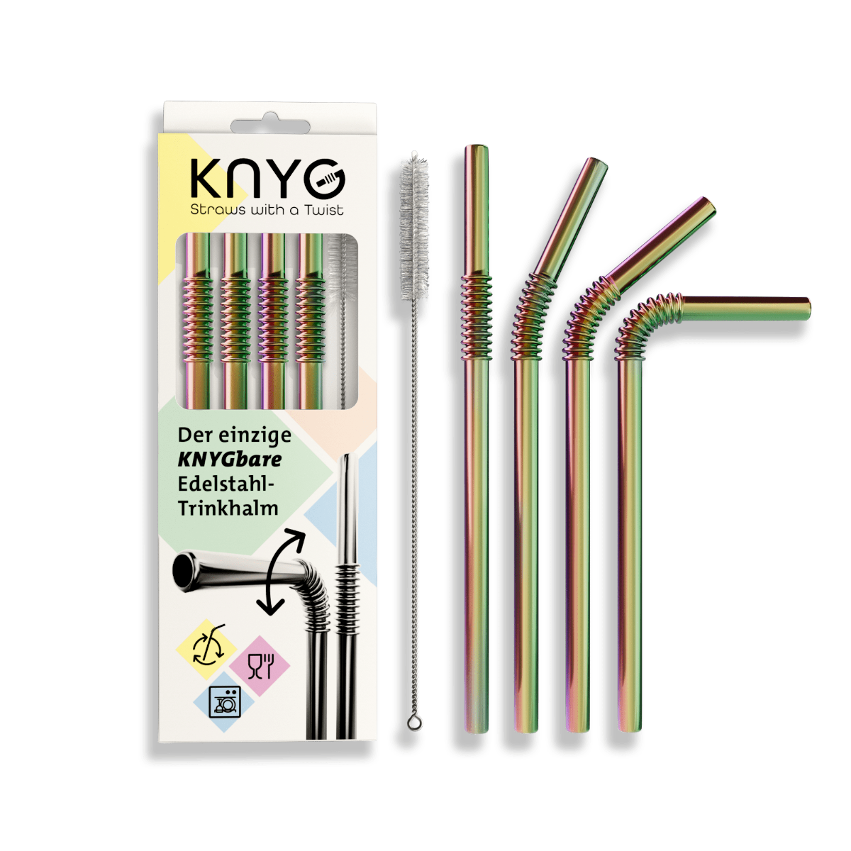 Edelstahl Trinkhalme Biegbar Rainbow 4er Set 22cm
