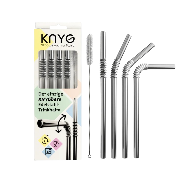 Edelstahl Trinkhalme Biegbar Silber 4er Set 22cm