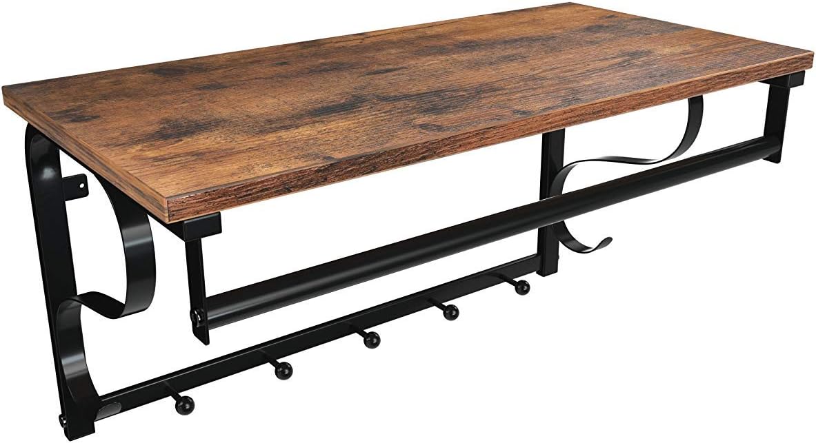 Wandgarderobe mit Regal, 5 Haken, rustikales Braun