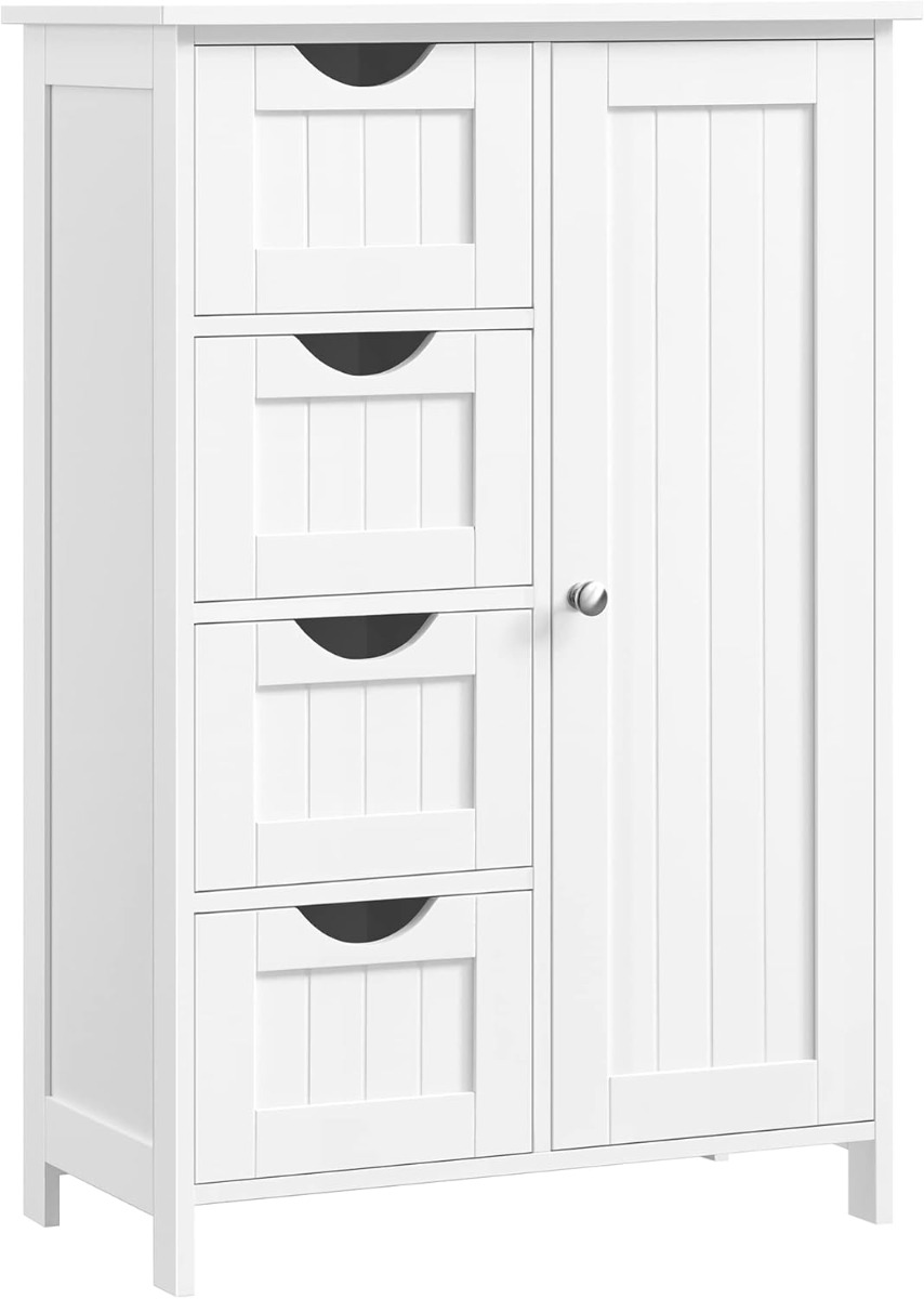 Badezimmerschrank mit 4 Schubladen und Tür Weiss