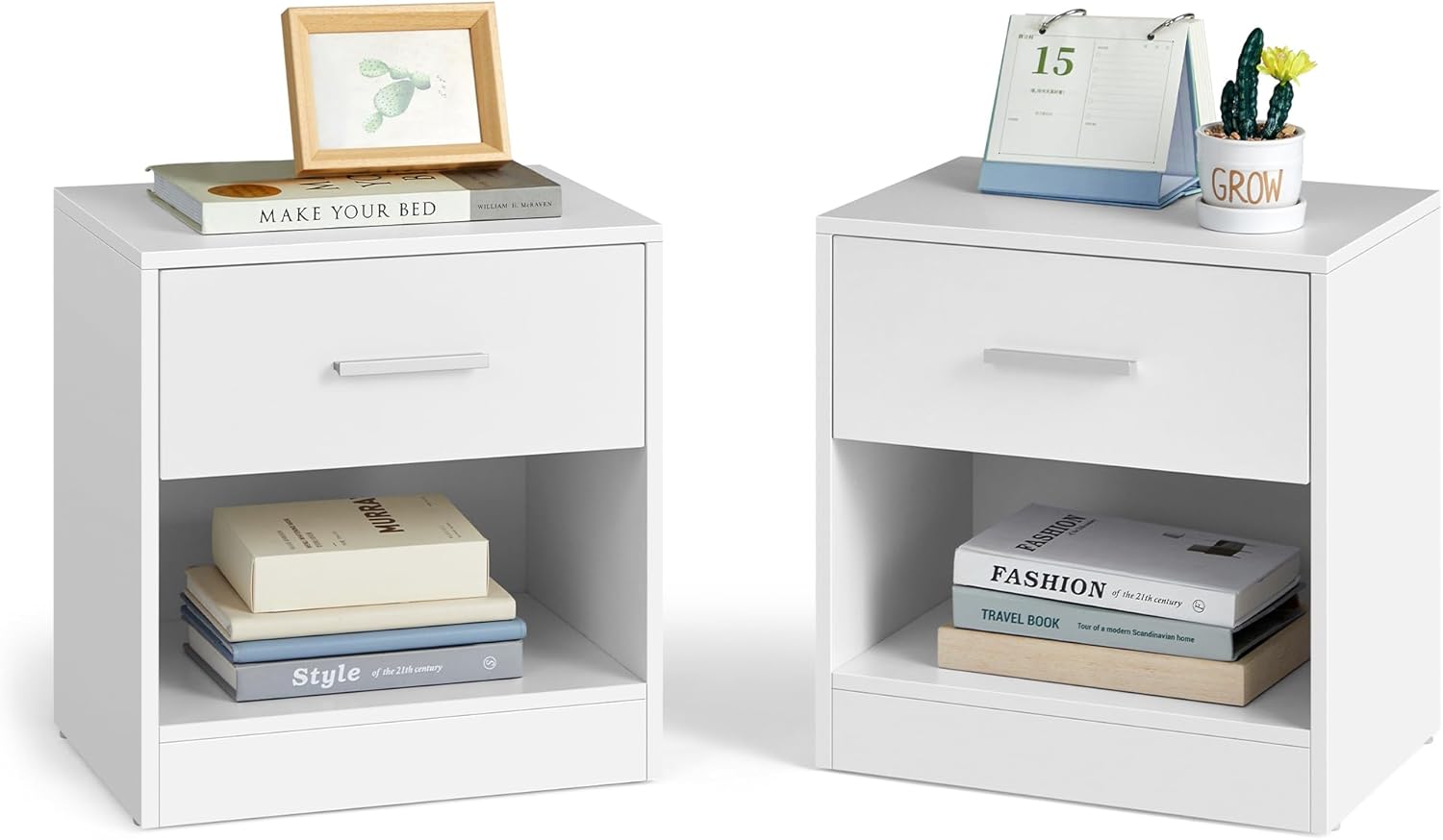 Nachttisch mit Schublade 2er Set Weiss Holz