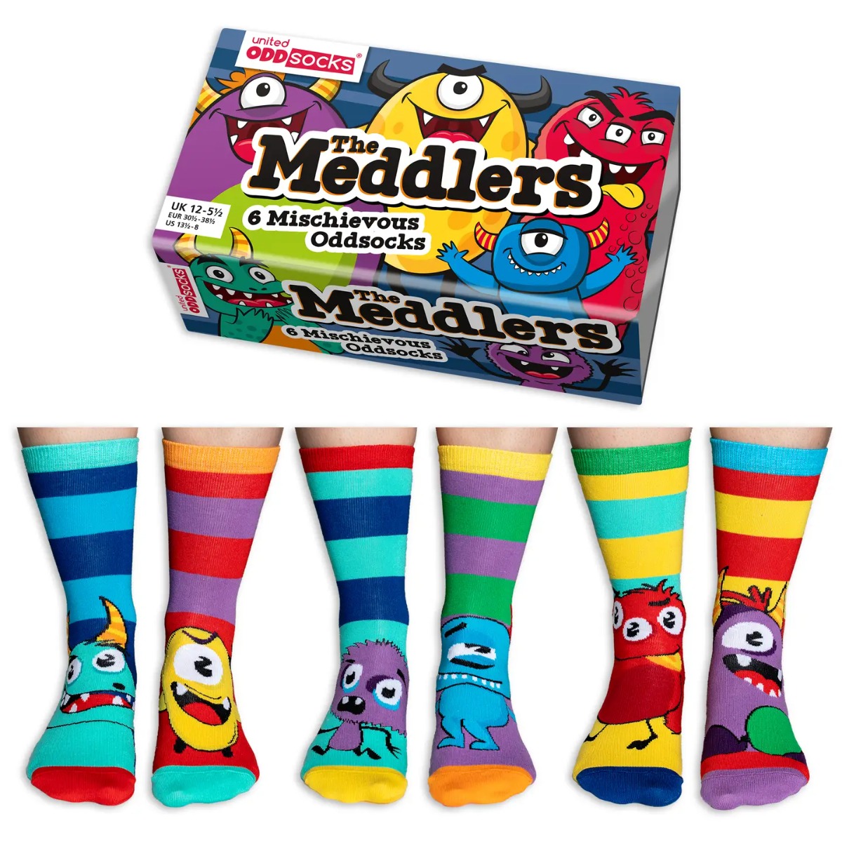 Einzelne Socken im 6er Pack, THE MEDDLERS Bunte Monster, Gr. 30-38, mit Geschenkbox