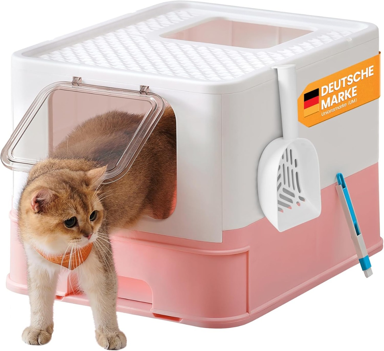 Katzenklo mit Deckel ausziehbar rosa