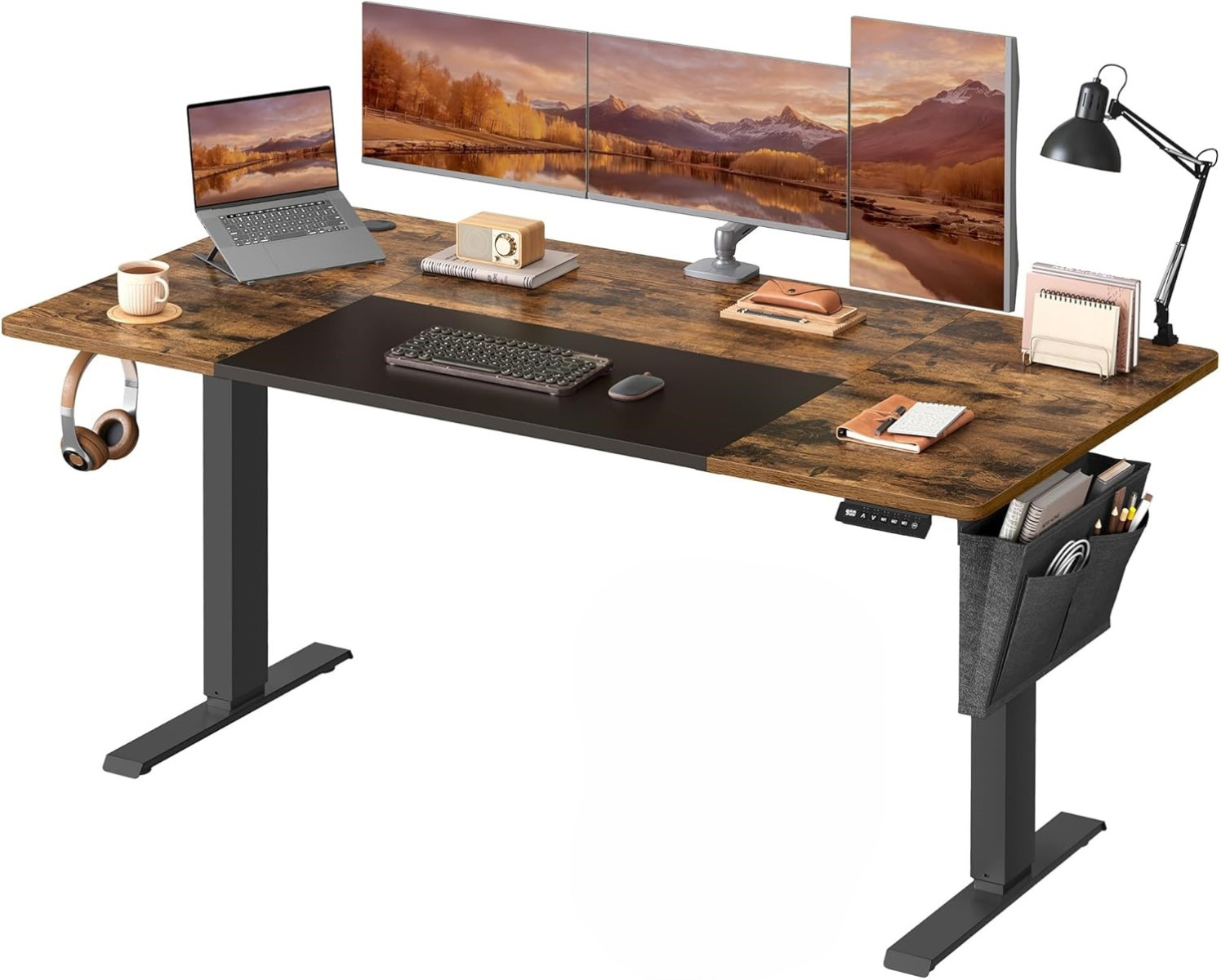 Schreibtisch elektrisch höhenverstellbar mit Memory-Funktion 160 cm vintagebraun