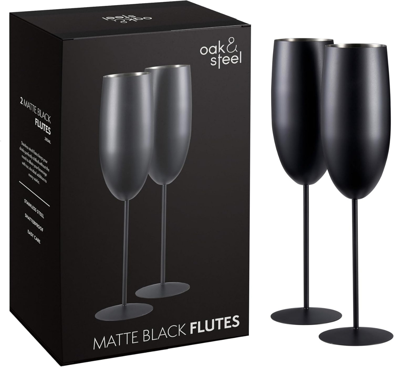 Edelstahl Sektgläser Flute Schwarz Matt 2er-Set
