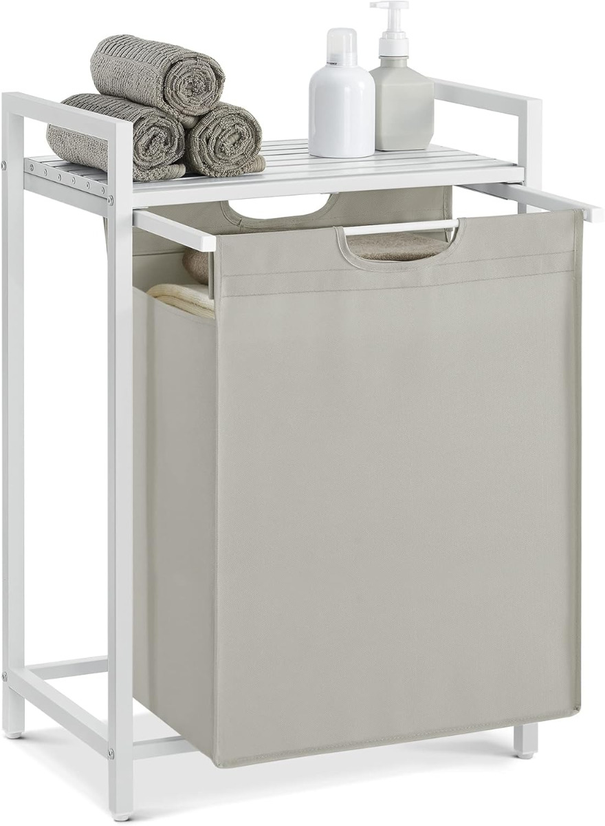 Wäschekorb mit Ablage, cremeweiss-mattweiss