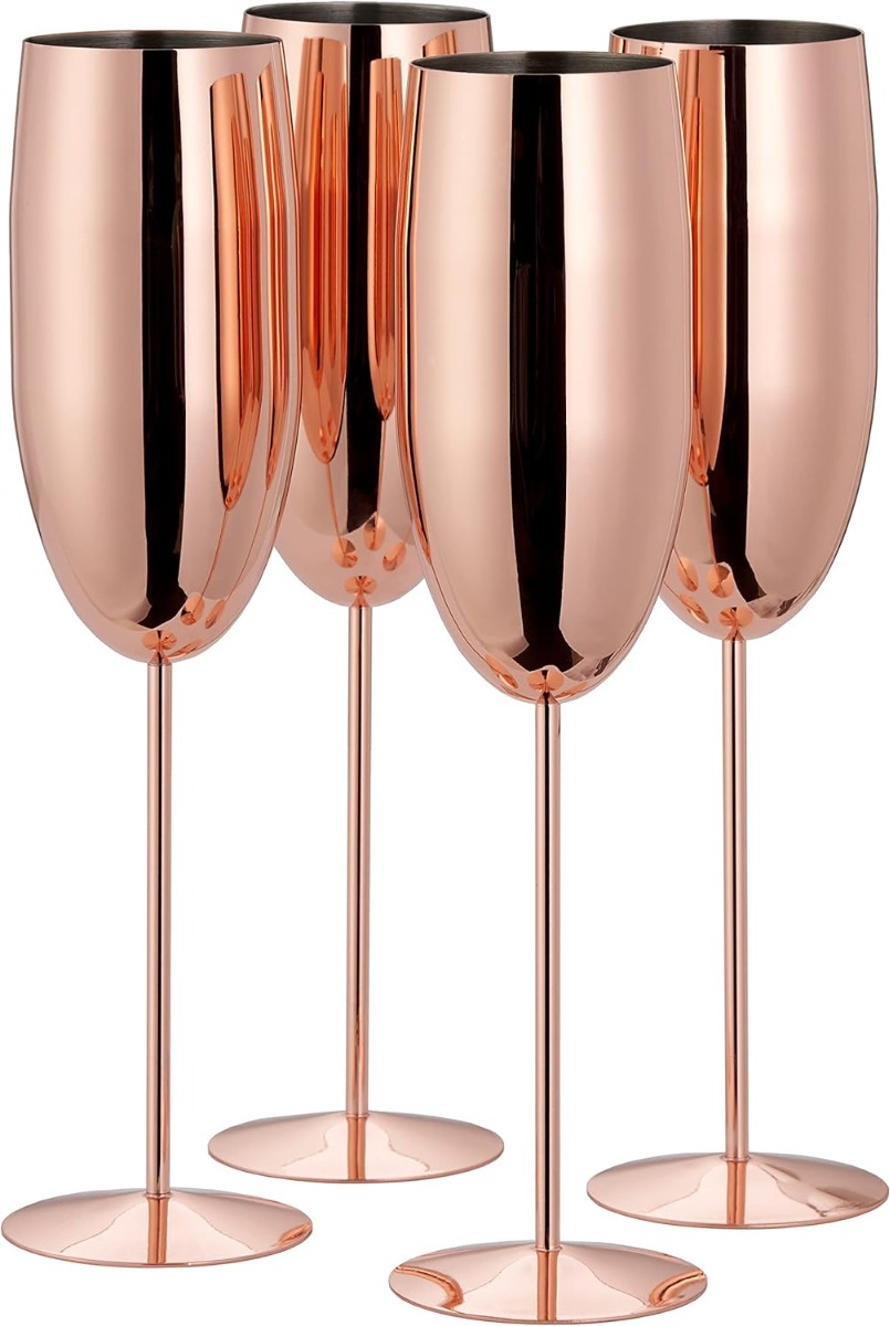 Edelstahl Sektgläser Flute Roségold 4er-Set