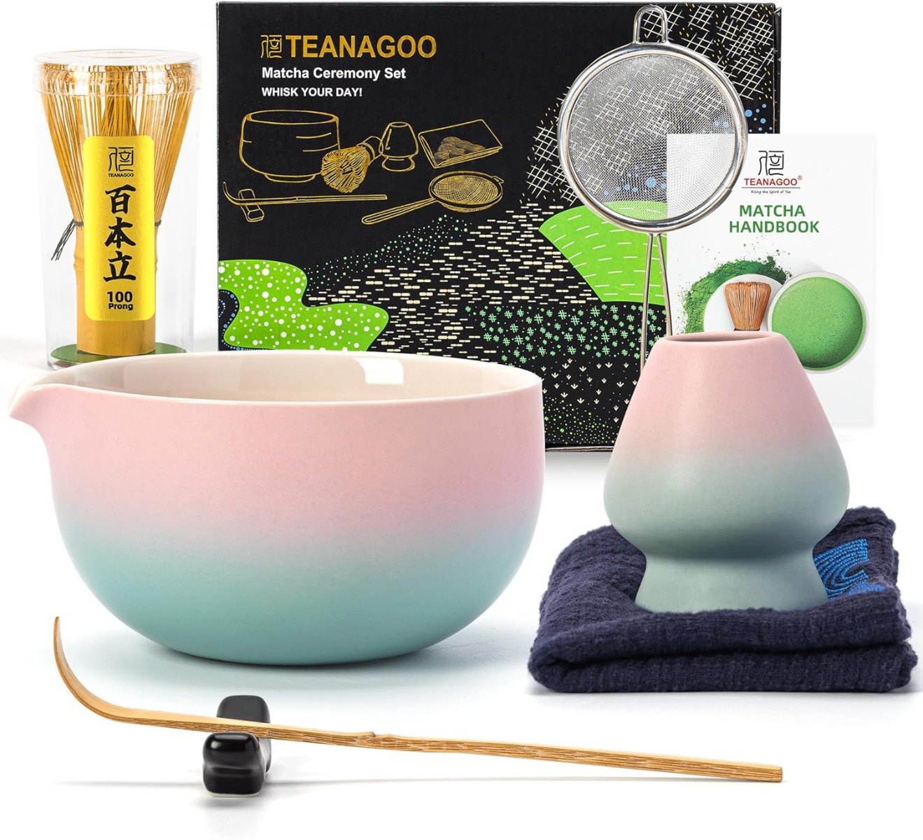Matcha Set Pink Blau mit Ausgiessschale 7-tlg.