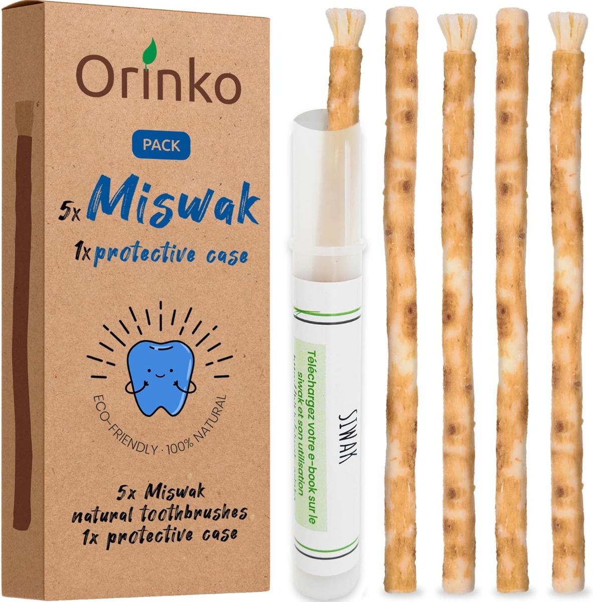 Miswak Natürliche Zahnbürste 5er-Pack inkl. Reisehülle