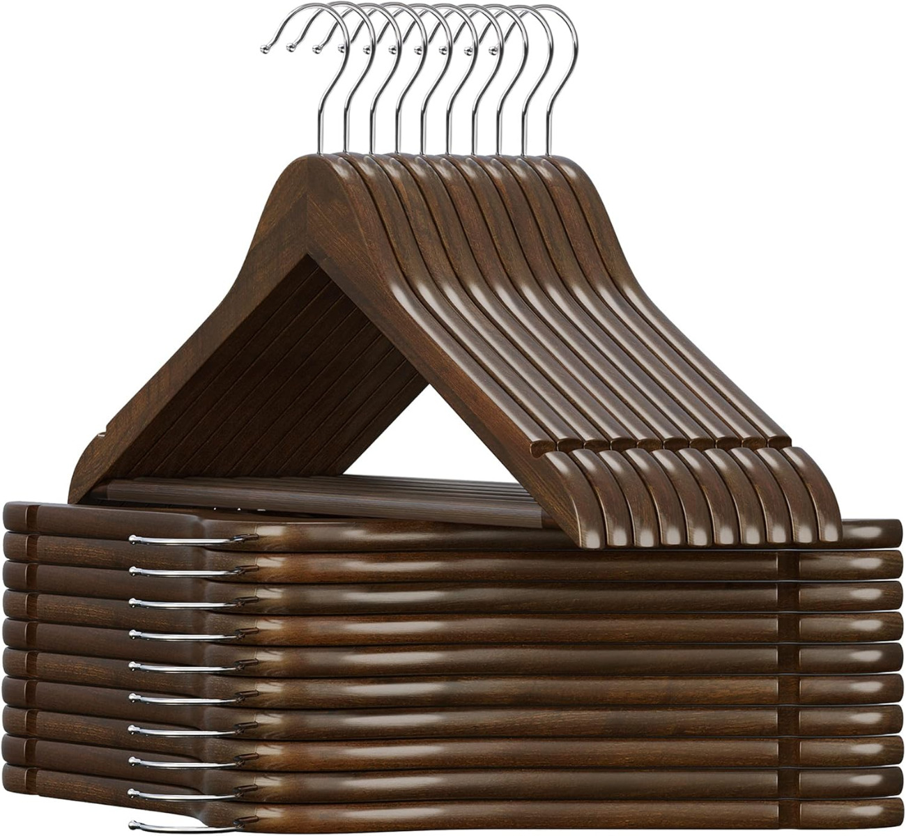 Kleiderbügel Holz Dunkel 20er Set Einkerbungen im Schulterbereich