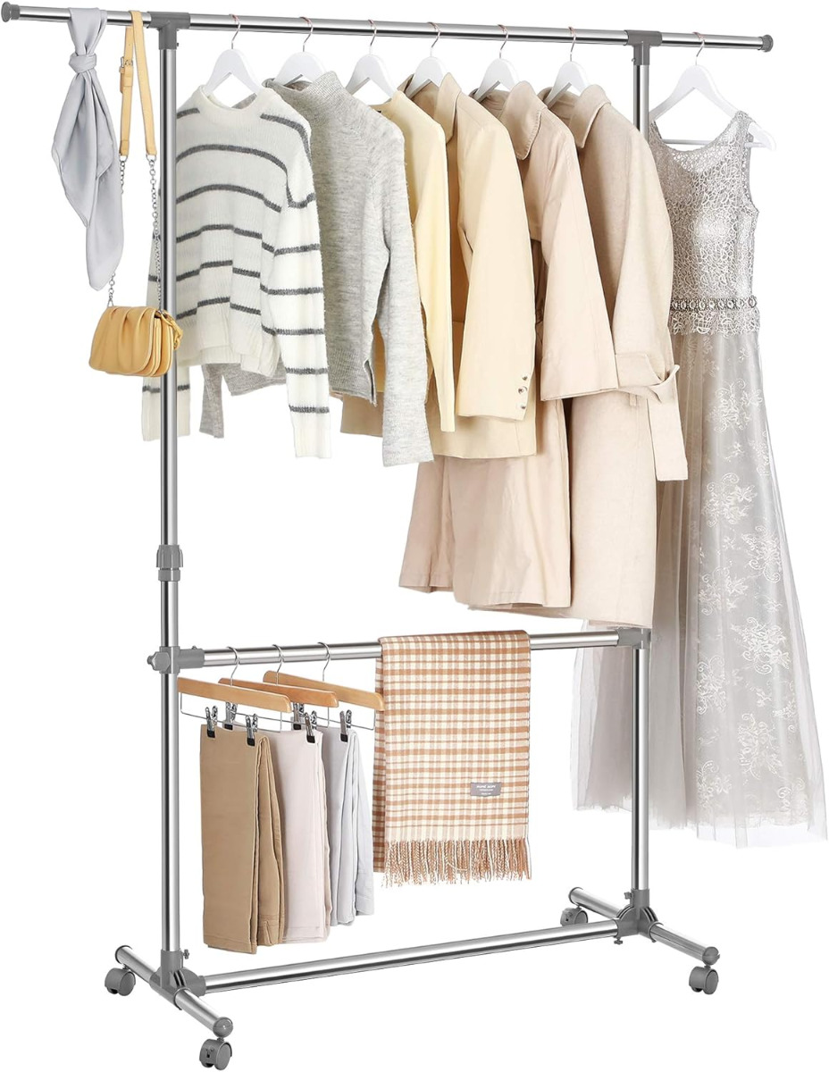 Kleiderständer Höhenverstellbar Edelstahl Rollen Silber