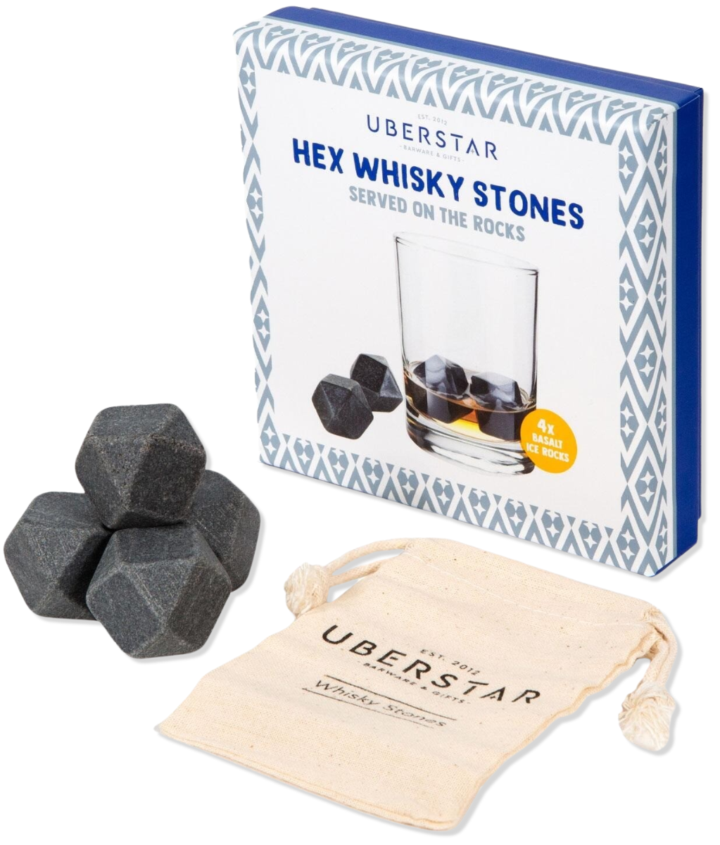 Whisky-Steine Hexagon 4er-Pack mit Tasche