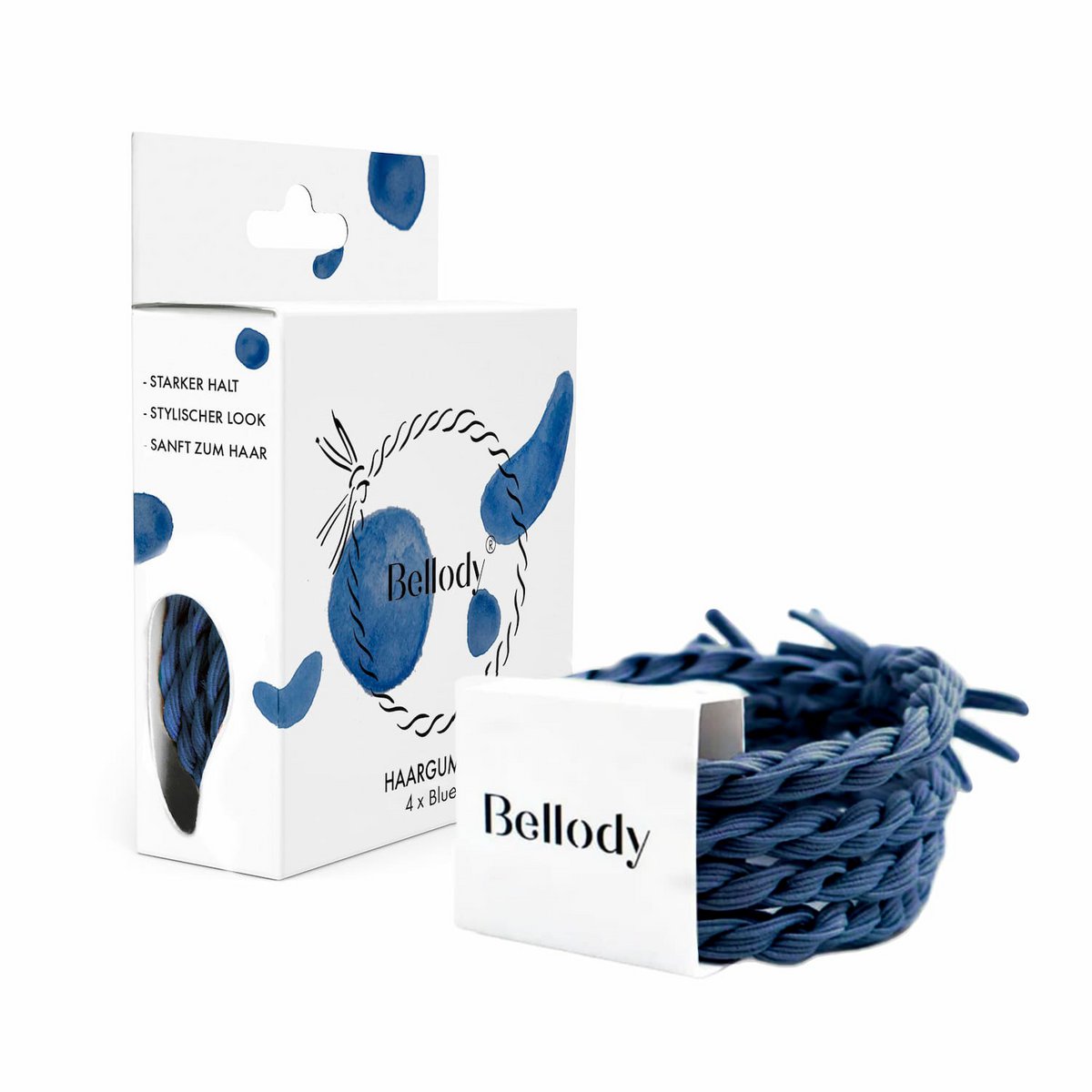 Geflochtene Haargummis Dunkelblau 4er Set
