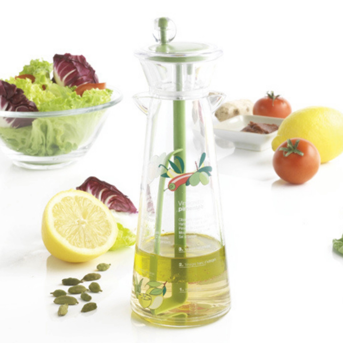 Vinaigrette Mixer mit aufgedruckten Rezepten