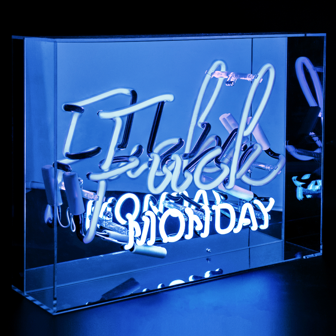 Grosse Acryl-Box Neon - F*ck Monday blau