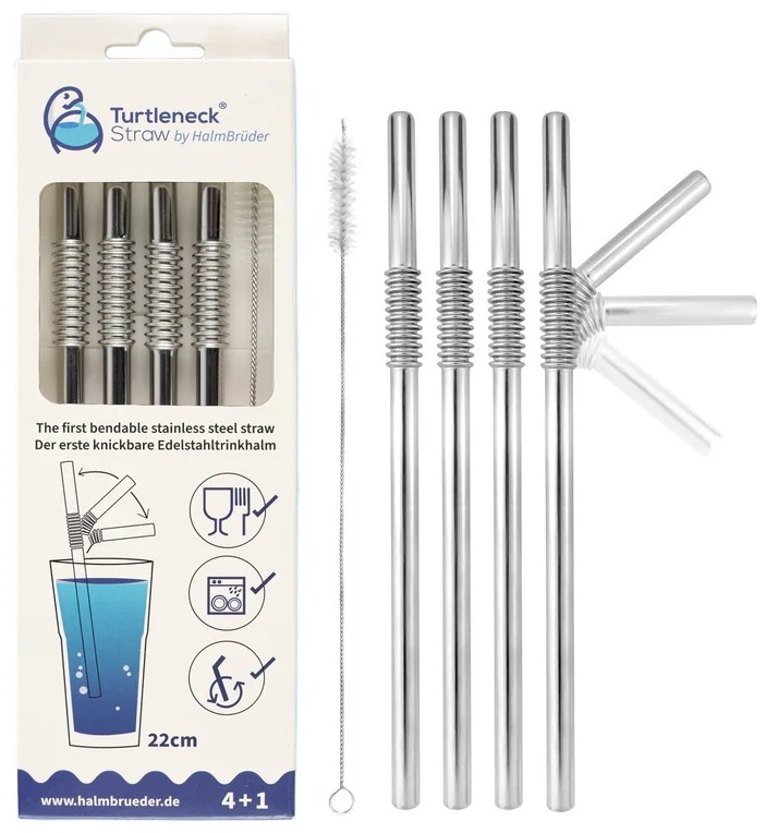 Edelstahl Trinkhalme Biegbar Silber 4er Set 22cm