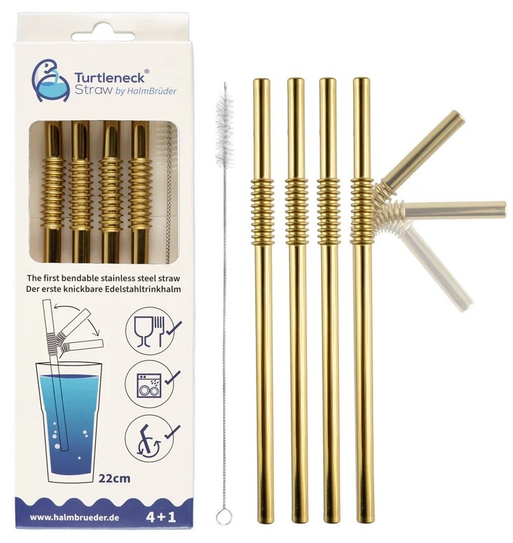 Edelstahl Trinkhalme Biegbar Gold 4er Set 22cm