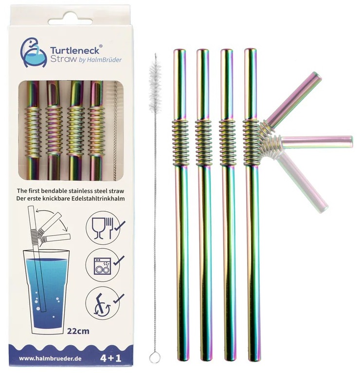 Edelstahl Trinkhalme Biegbar Rainbow 4er Set 22cm