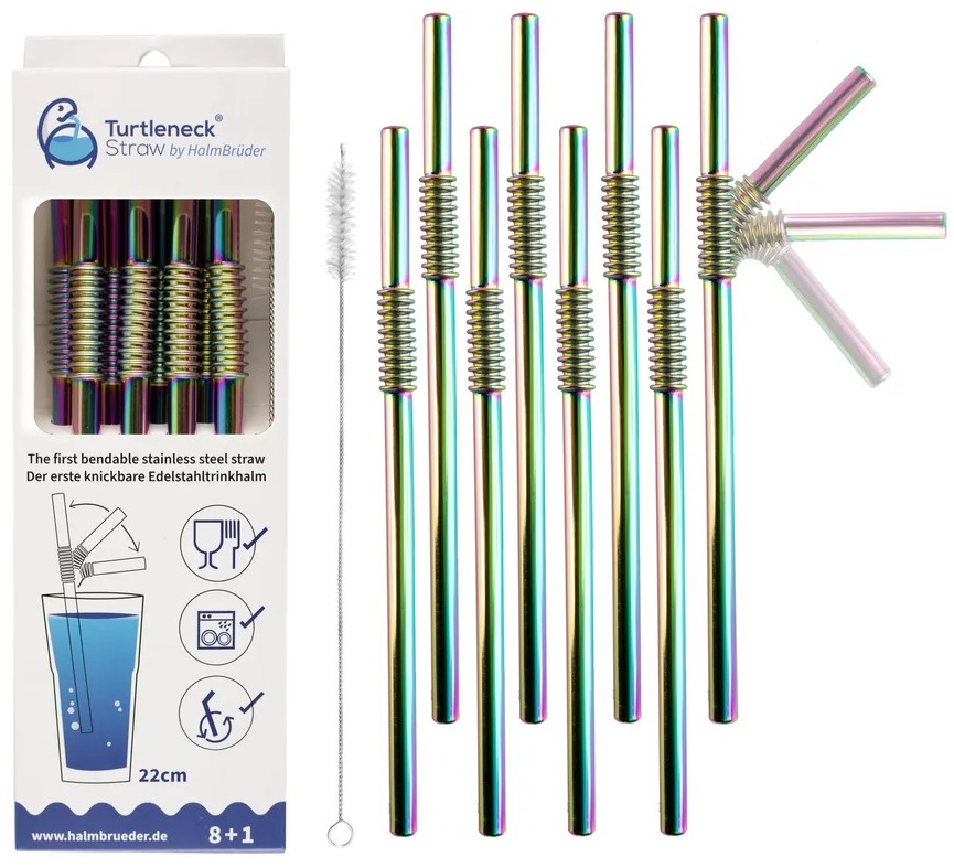 Edelstahl Trinkhalme Biegbar Rainbow 8er Set 22cm