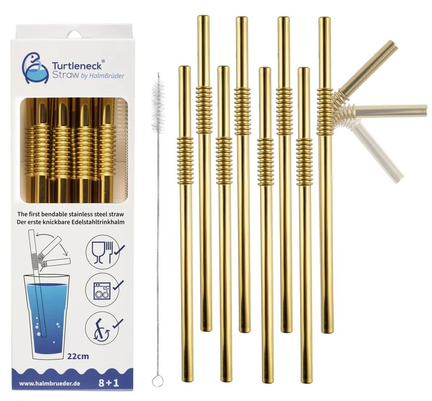 Edelstahl Trinkhalme Biegbar Gold 8er Set 22cm