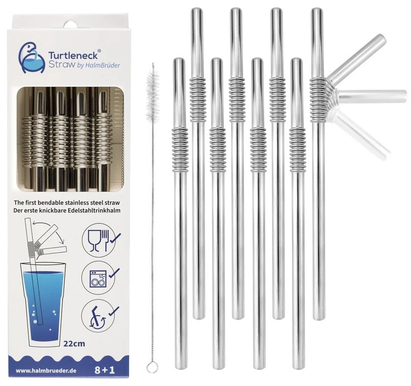 Edelstahl Trinkhalme Biegbar Silber 8er Set 22cm