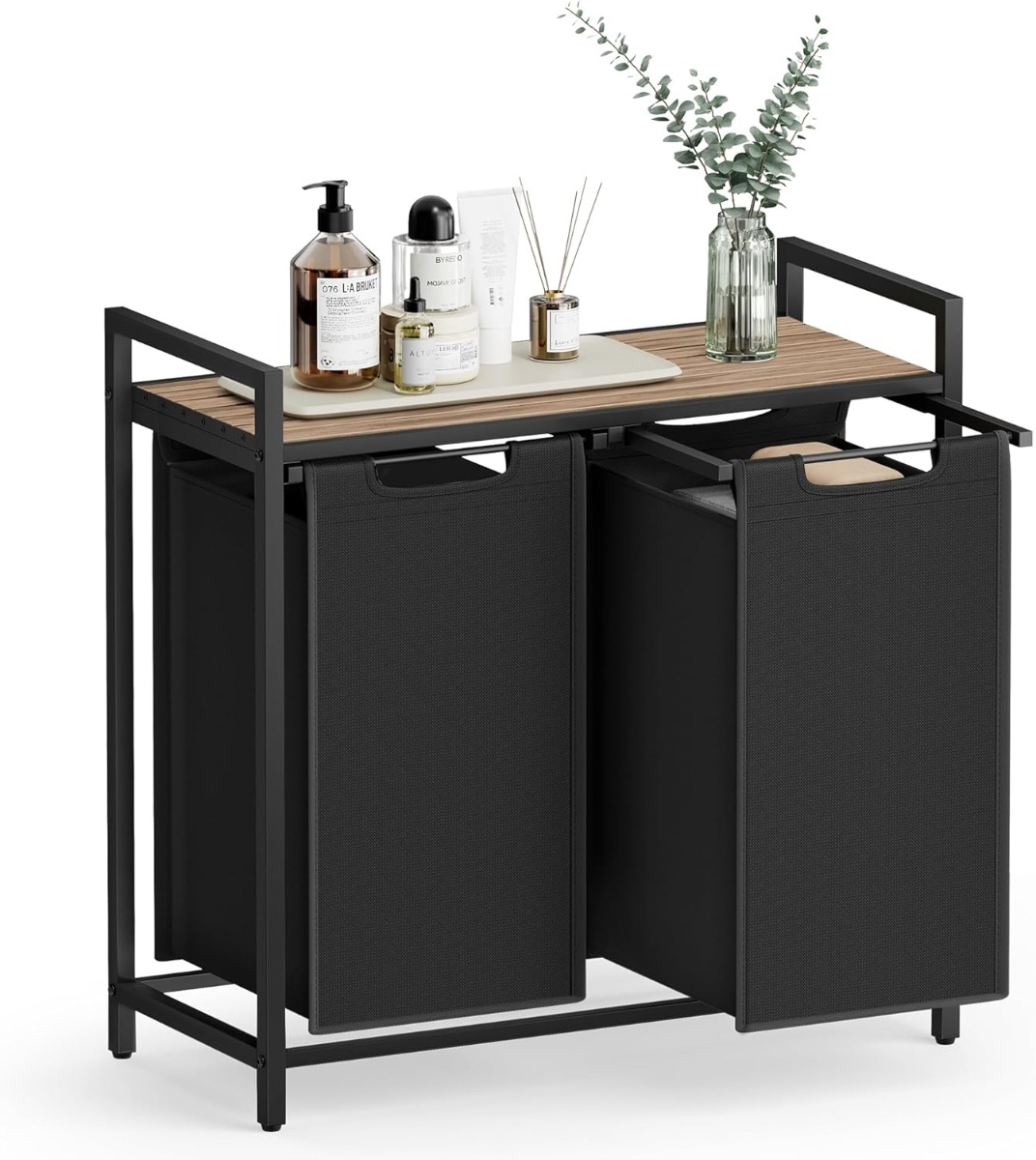 Wäschesammler 92L 2-Fächer Braun Schwarz Stahl