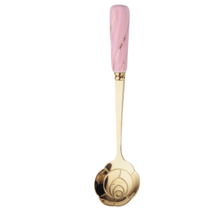 Dessertlöffel Edelstahl mit Keramikgriff Rose Pink