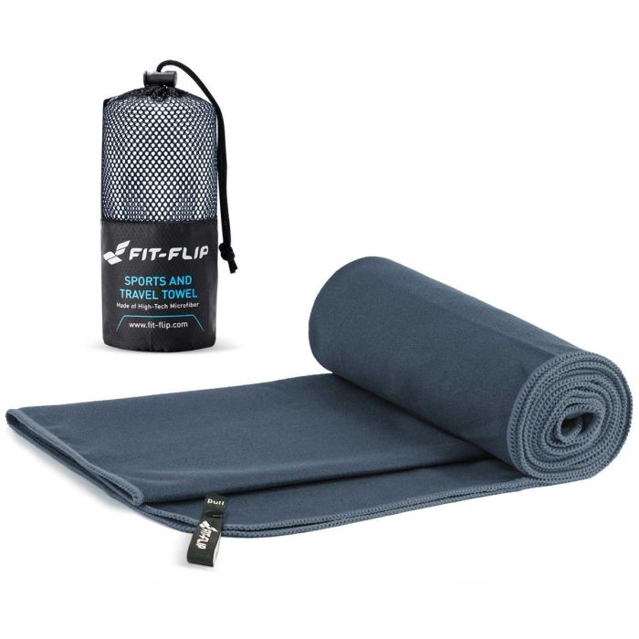 Mikrofaser Handtuch schnelltrocknend mit Tasche 30x50cm Dunkelgrau