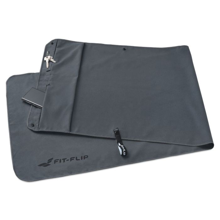 Fitnesshandtuch Mikrofaser mit Reissverschlusstasche 130x48cm Dunkelgrau