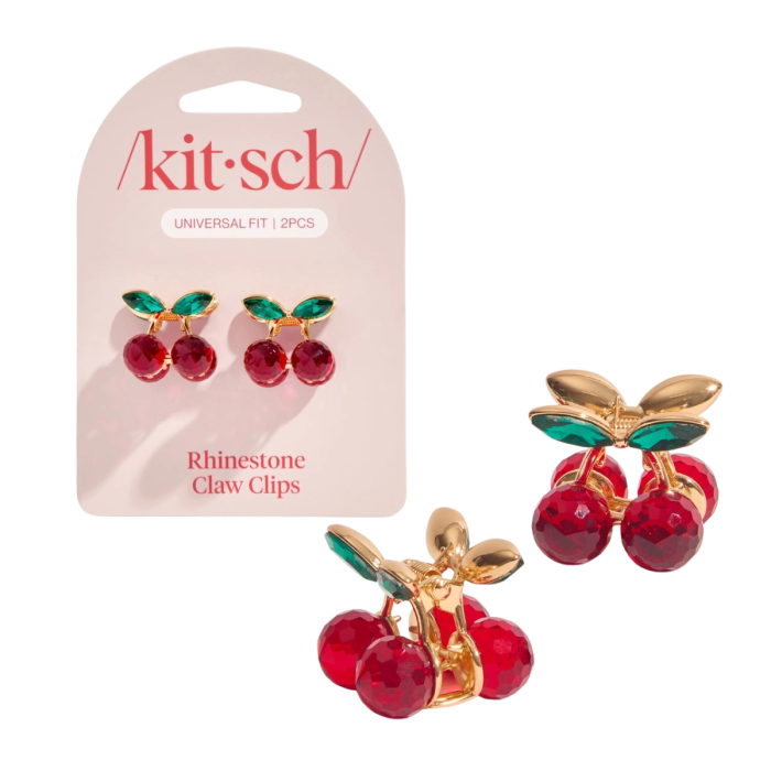 Mini Haarklammern Strass Kirsche 2er Set