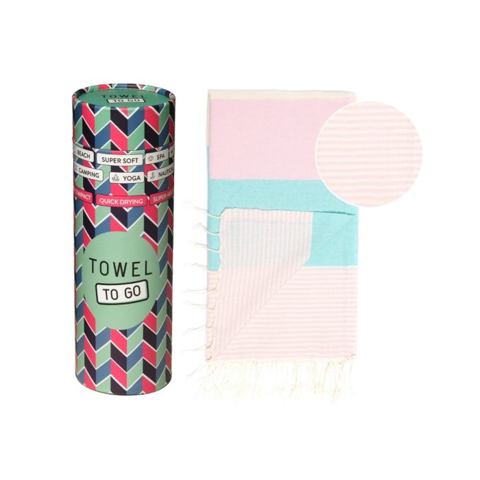 Palermo Strandtuch Baumwolle Hamamtuch 180x100cm Mint-Rosa gestreift