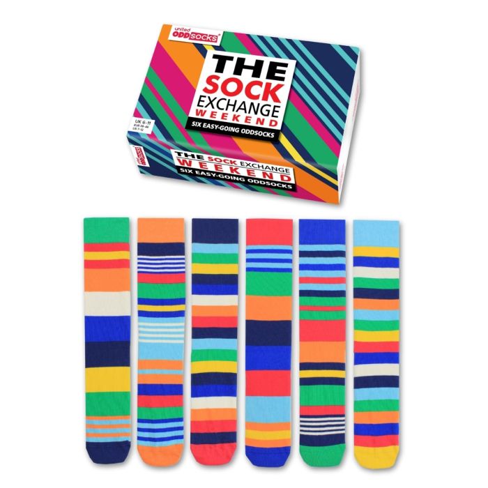 Einzelne Socken im 6er Pack, THE SOCK EXCHANGE WEEKEND Bunte Socken, Gr. 39-46, mit Geschenkbox