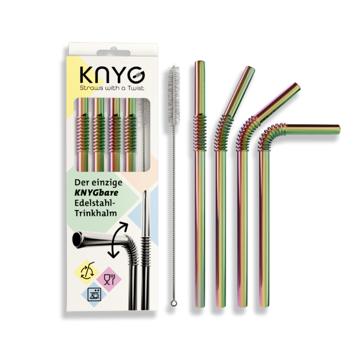 Edelstahl Trinkhalme Biegbar Rainbow 4er Set 22cm