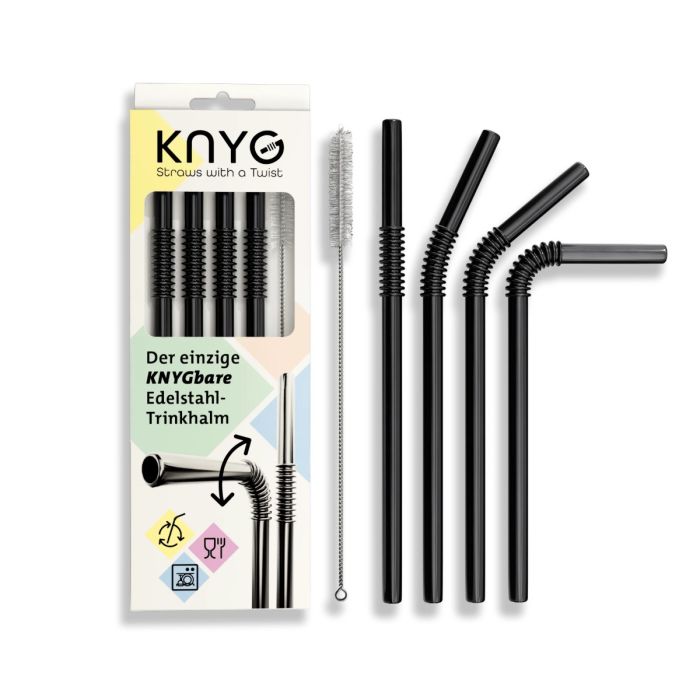 Edelstahl Trinkhalme Biegbar Schwarz 4er Set 22cm