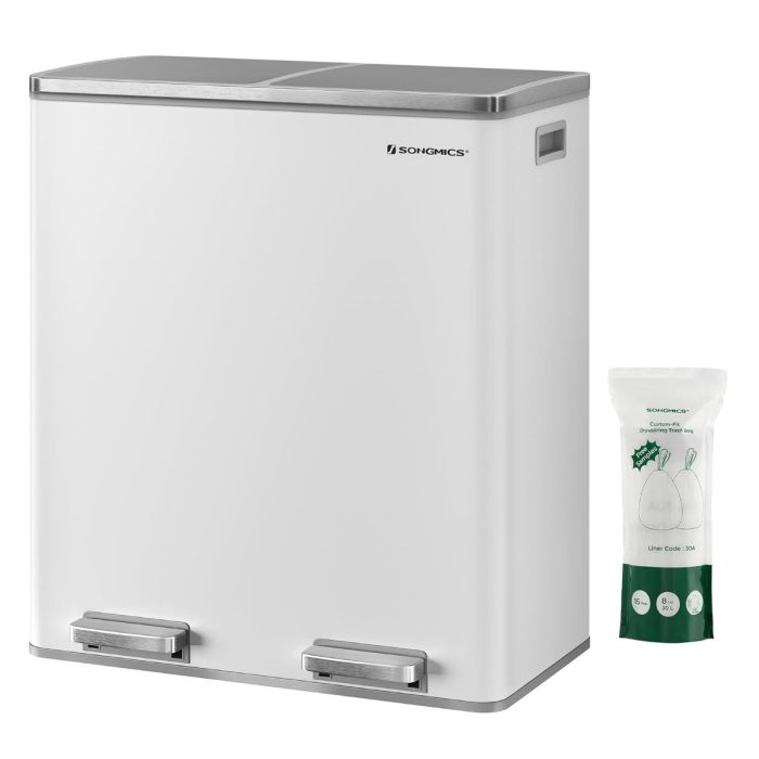 Treteimer 60L Mülltrennung Weiss Stahl