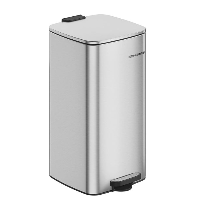 Treteimer 30L Soft-Close Silber Stahl