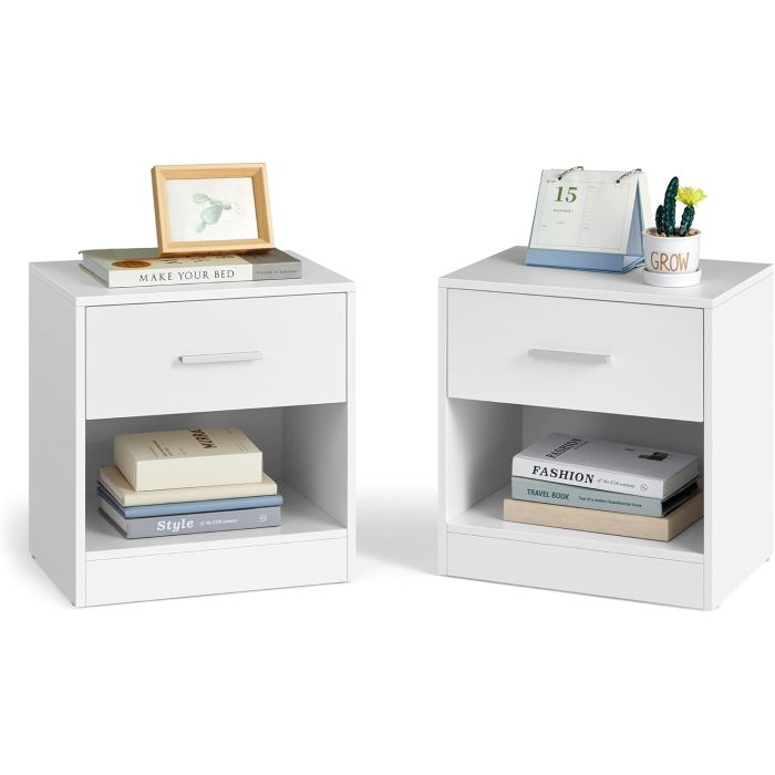 Nachttisch mit Schublade 2er Set Weiss Holz
