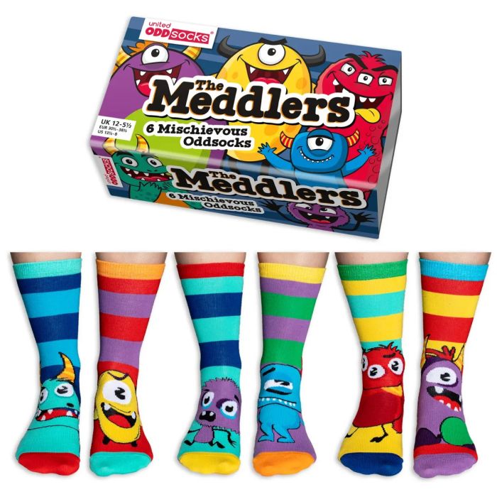 Einzelne Socken im 6er Pack, THE MEDDLERS Bunte Monster, Gr. 30-38, mit Geschenkbox