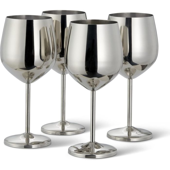 Edelstahl Weingläser Silber 4er-Set