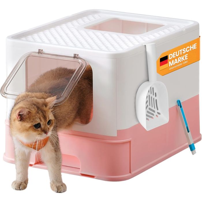 Katzenklo mit Deckel ausziehbar rosa