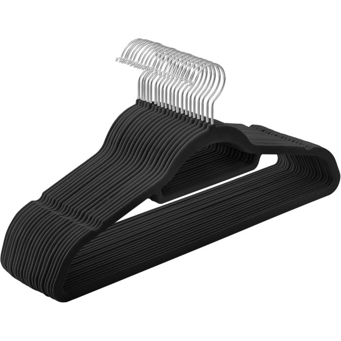 Kleiderbügel Samt 20er Set Silber-Schwarz