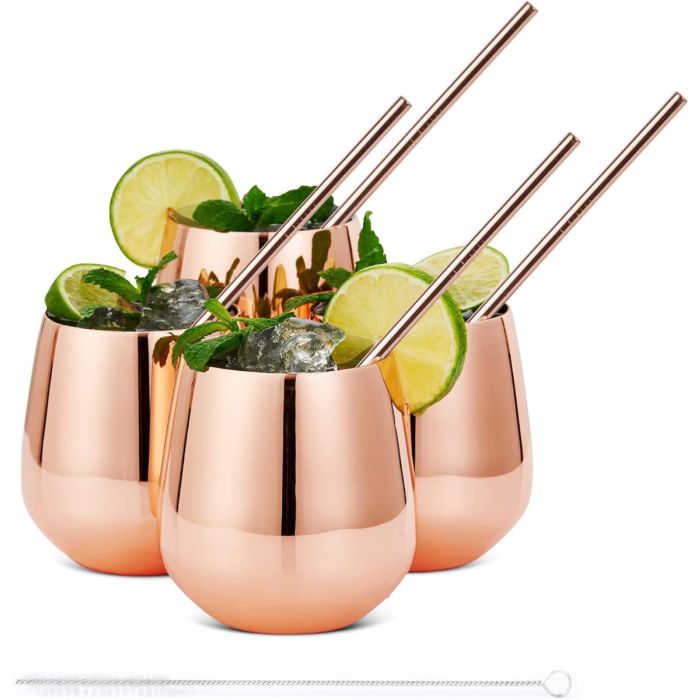 Edelstahl Trinkbecher Roségold 4er-Set inkl. Trinkhalmen