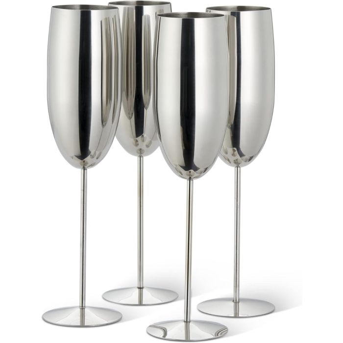 Edelstahl Sektgläser Flute Silber 4er-Set