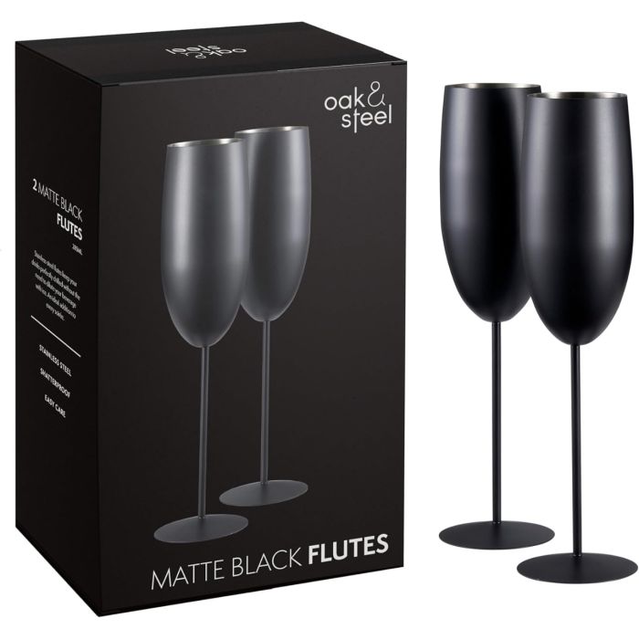 Edelstahl Sektgläser Flute Schwarz Matt 2er-Set