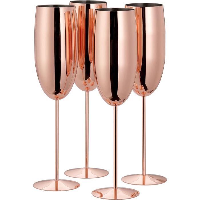 Edelstahl Sektgläser Flute Roségold 4er-Set