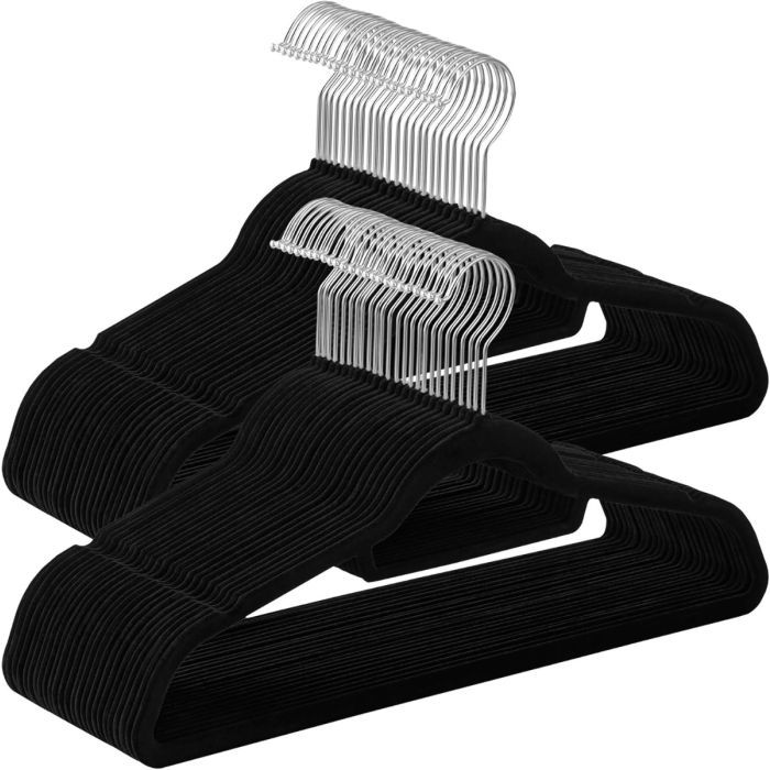 Kleiderbügel Samt 50er Set Schwarz